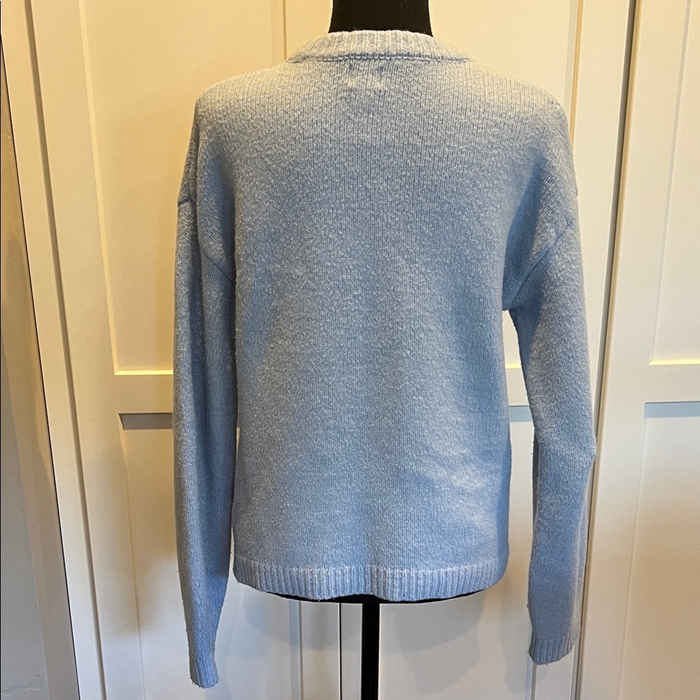 a new day Light Blue White Bow Sweater Size S - Picture 6 of 7